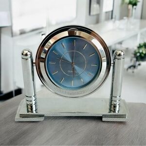 IBM Clock Chrome Swivel Desk Clock Blue Dial Clock Quartz Clock Gift
